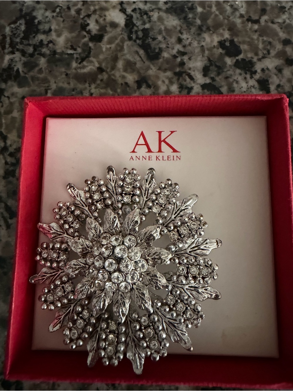 Anne Klein Silver Floral Crystal Brooch